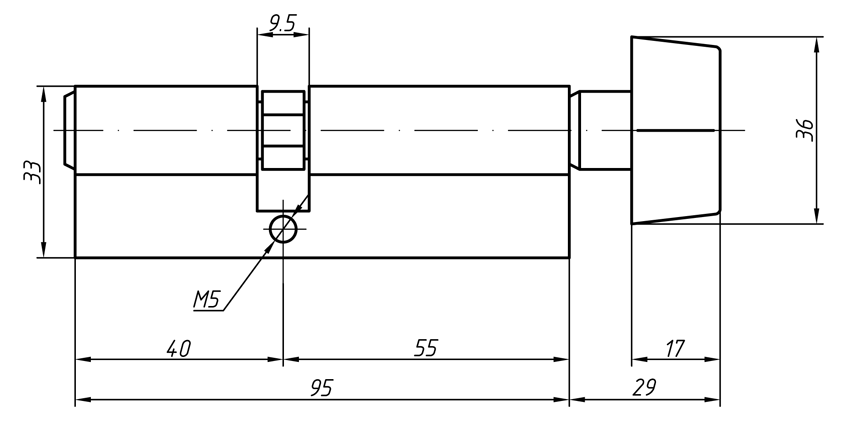 Цилиндр профильный MAXBAR с плоской ручкой CVG/K 55(ручка)/40(ключ),никелированный — изображение 2