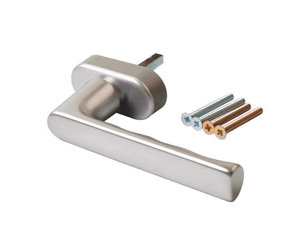 Ручка оконная алюминиевая  HOPPE Hamburg SecuForte, штифт vario fit 32-42 мм, 45°, 2 винта М5х45,  2 винта М5х50, серебро — изображение 3