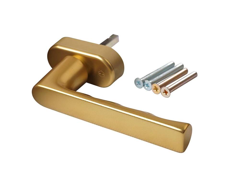 Ручка оконная алюминиевая  HOPPE Hamburg SecuForte, штифт vario fit 32-42 мм, 45°, 2 винта М5х45,  2 винта М5х50, золото — изображение 3