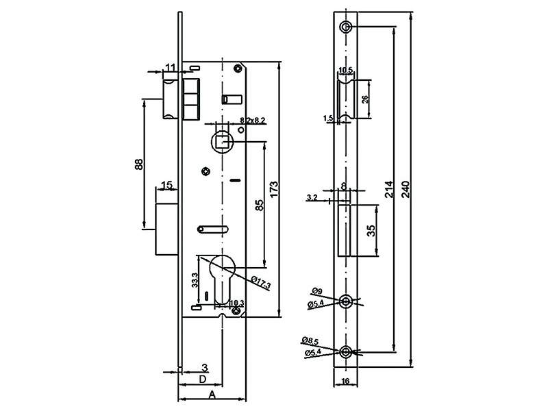Замок Elementis с ригелем и фалевой защелкой 153 PZ/F16/35/85/8 — изображение 2