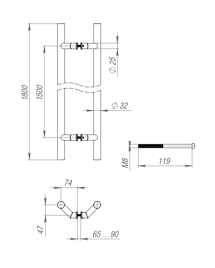 47961 , Ручка-скоба Fuaro (Фуаро) PULL.PH32/1800.45 INOX 304 — изображение 2